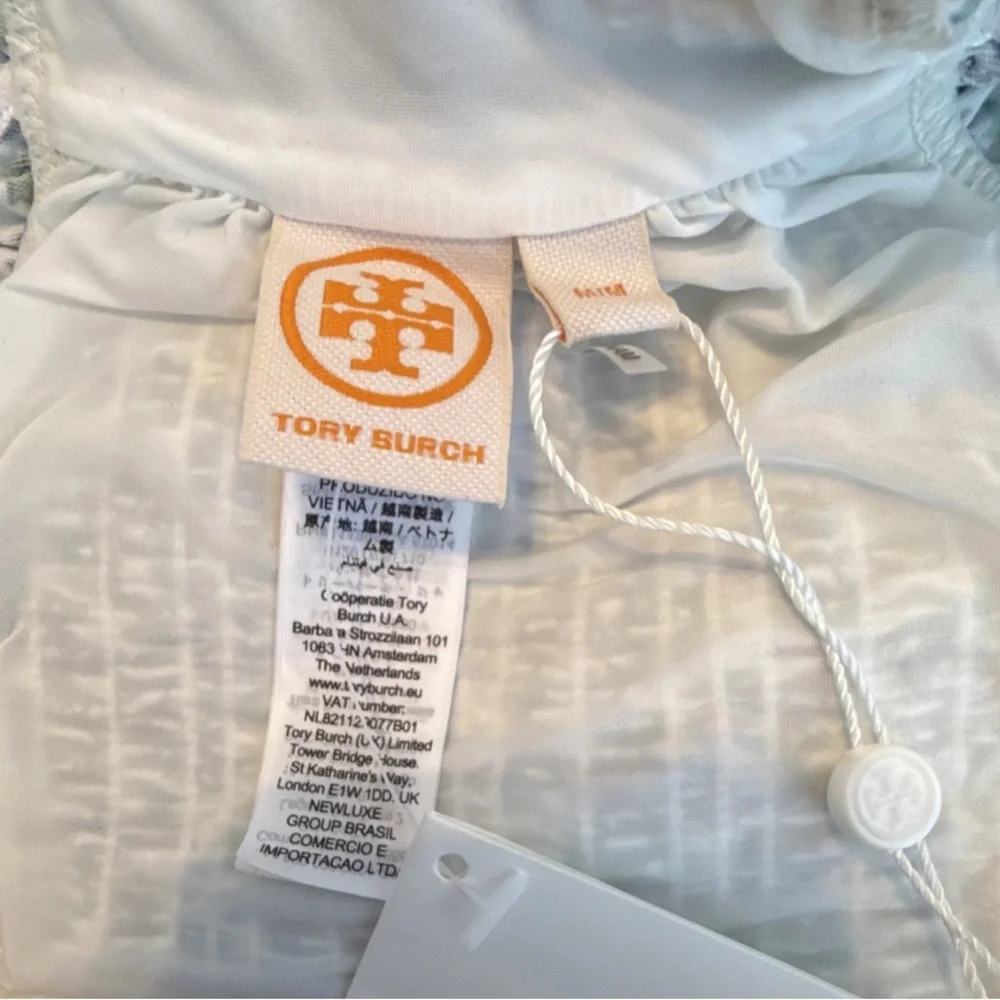 Tory Burch Bandeau Swimsuit TopFloral Ruffle Knit Top White Green Multicolor